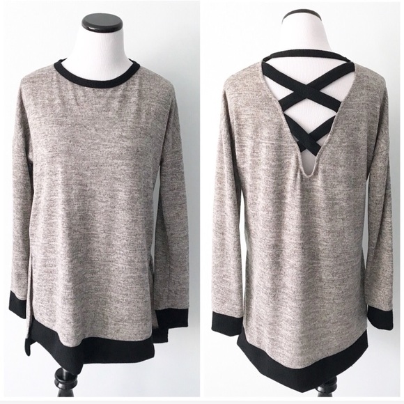 1.4.3. Story Sweaters - 1.4.3. Story Gray black criss cross Tunic Sweater